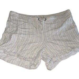 Per Se Womens XL Striped Linen-Viscose Blend Shorts With Drawstring Waist